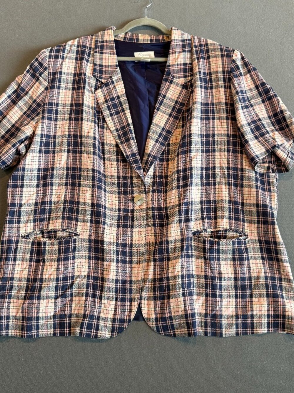 Vintage Expressions Plus by Laura Gayle Plaid Linen Blend Blazer 24W Made USA